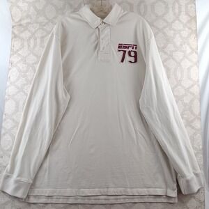 VINTAGE ESPN Rugby Polo Shirt Mens XXL Beige 79 Long Sleeve Heavyweight‎
